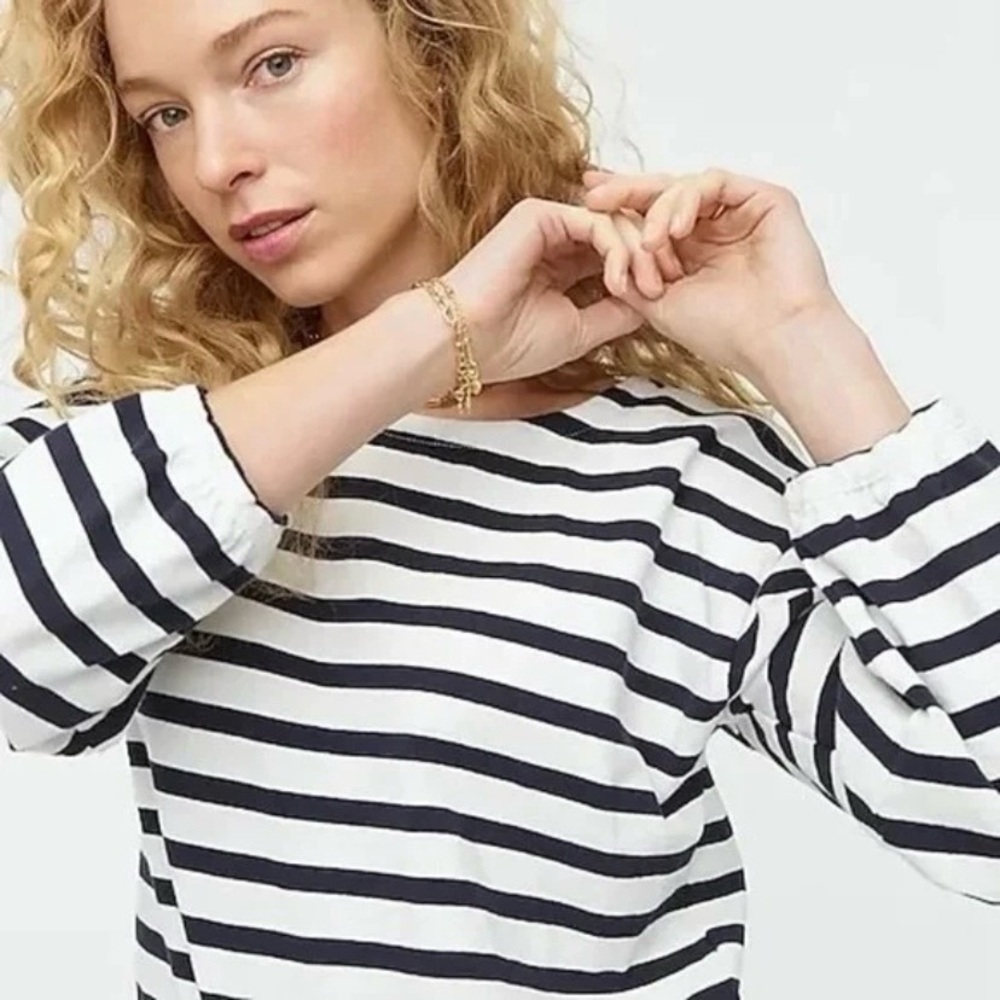 J.Crew Mariner Cloth Puff Sleeve Stripe Top Sz Medium - Picture 2 of 8